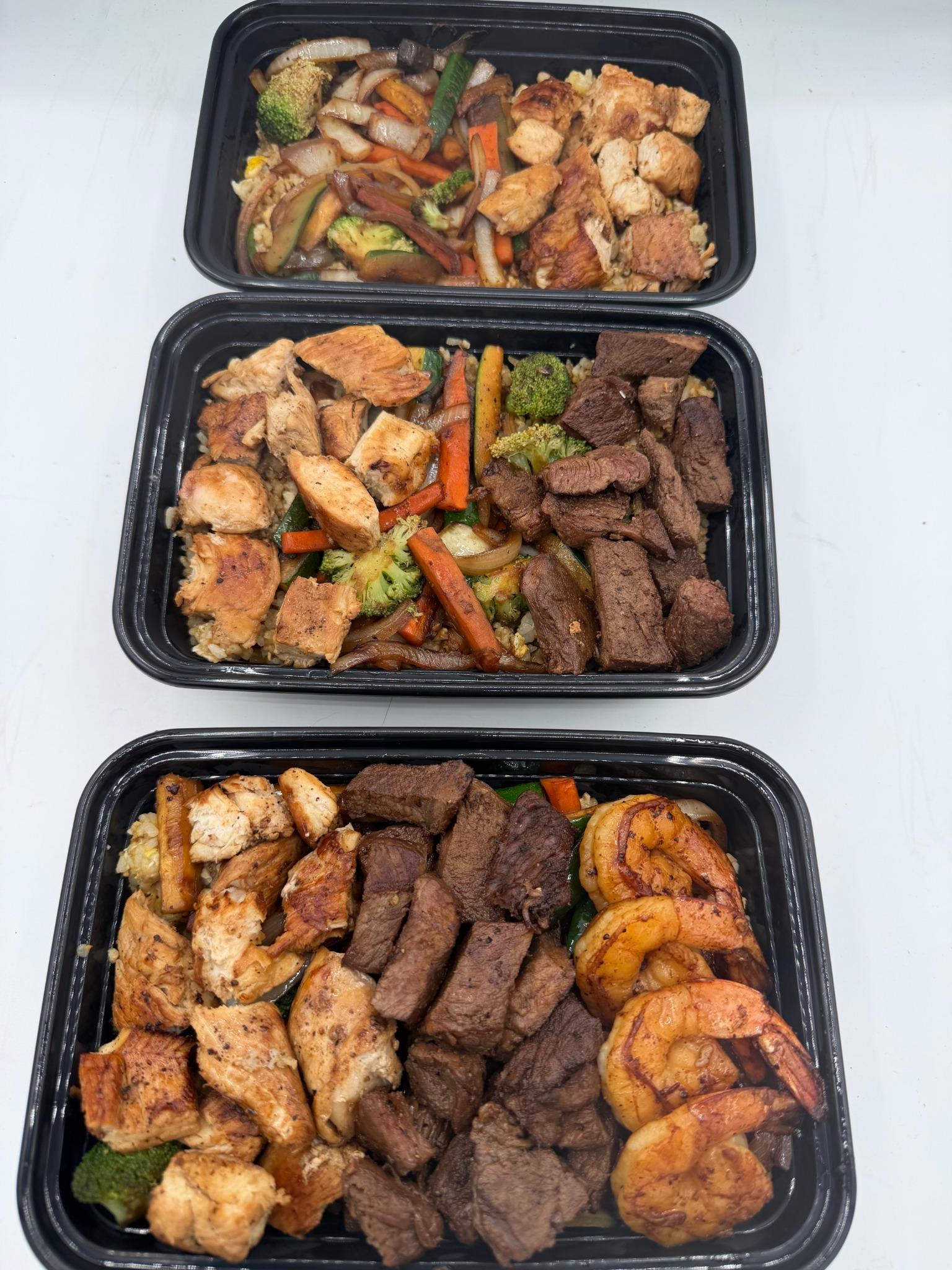 Three Plates — Chicken, Steak, Shrimp